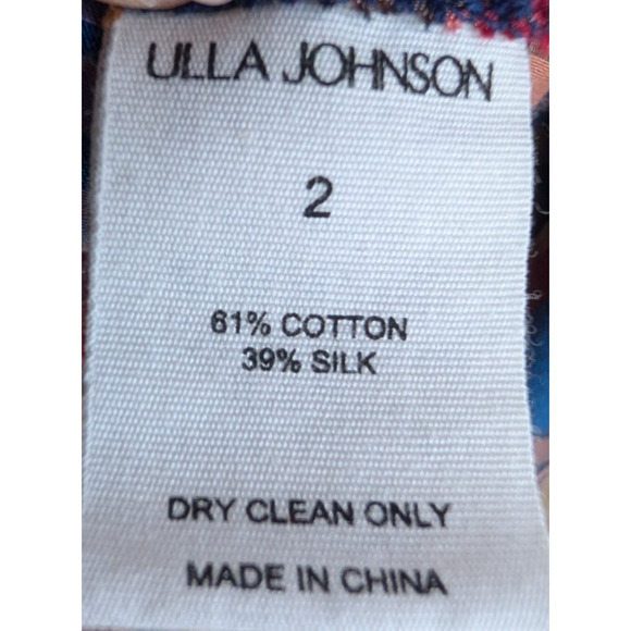 Ulla Johnson Heleen Puff Sleeve Silk Cotton Plaid Asymmetric Midi Dress Size 2 - Picture 11 of 13